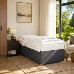 Durable Grey Fabric Bed Frame 90x190 cm with Slatted Base