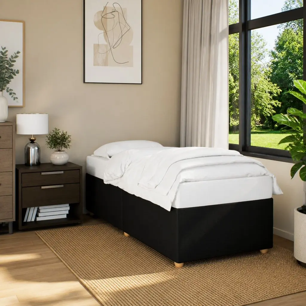 Bed Frame Fabric Upholstered 90x190 cm Black Slat Base