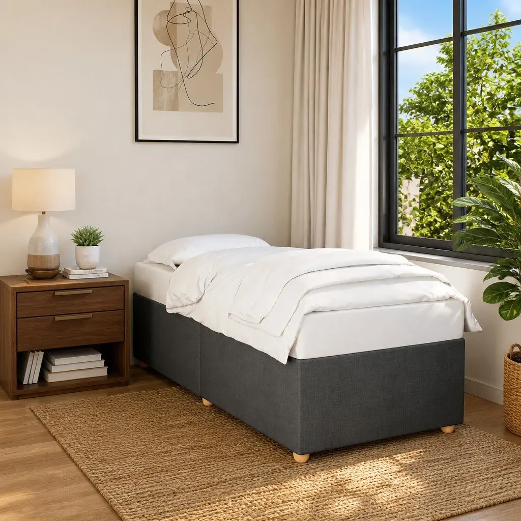 King Single Grey Fabric Bed Frame with Supportive Slats