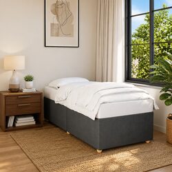 King Single Grey Fabric Bed Frame with Supportive Slats