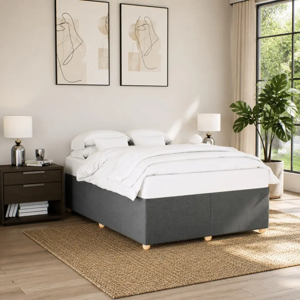 Grey Upholstered Queen Bed Frame with Slats