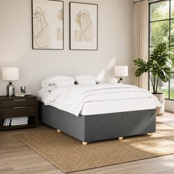 Queen Bed Frame Grey Fabric Upholstered Bedroom Furniture with Slats Support