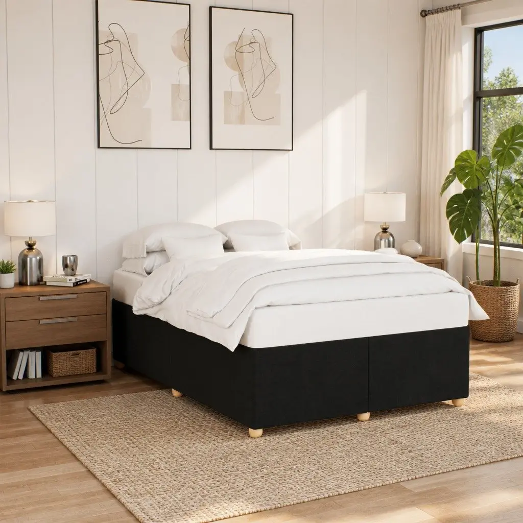 Queen Bed Frame Black Fabric Upholstered Platform Bedroom Furniture