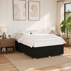 Queen Bed Frame Black Fabric Upholstered Platform Bedroom Furniture