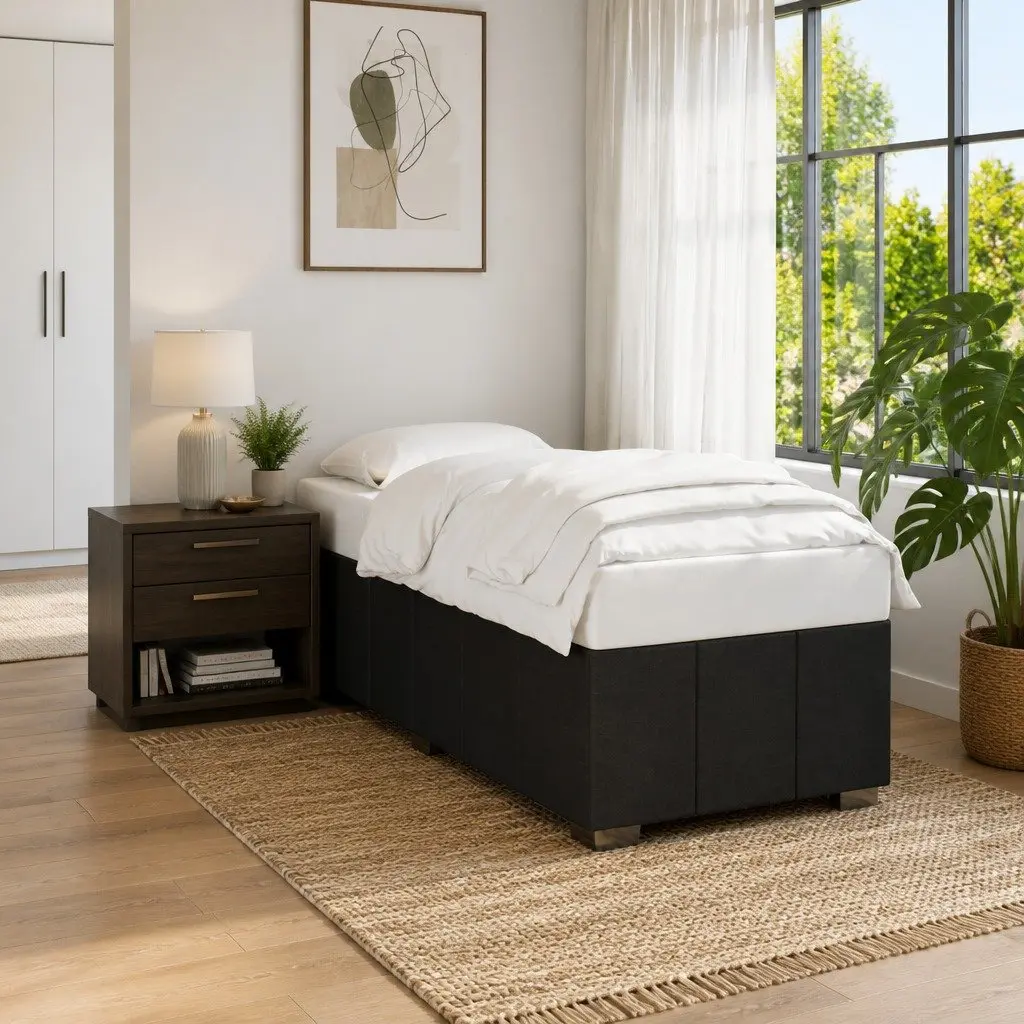Bed Frame Polyester Fabric 90x190 cm Black Slatted Base