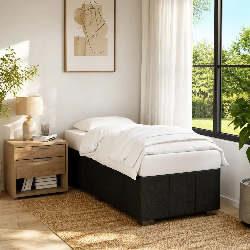 Bed Frame Polyester Fabric 90x190 cm Black Upholstered Slatted Base