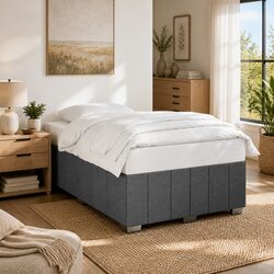 Grey Fabric Double Bed Frame with Wooden Slats