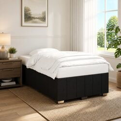 Sturdy Black Fabric Double Bed Frame with Wooden Slats