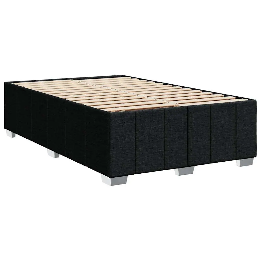 Black Fabric Double Bed Frame with Wooden Slats