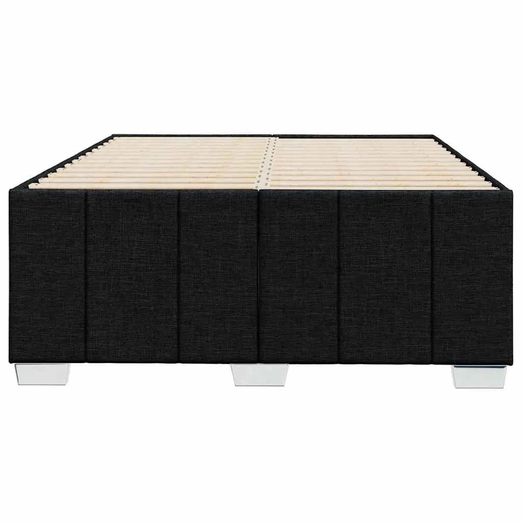 Black Fabric Double Bed Frame with Wooden Slats