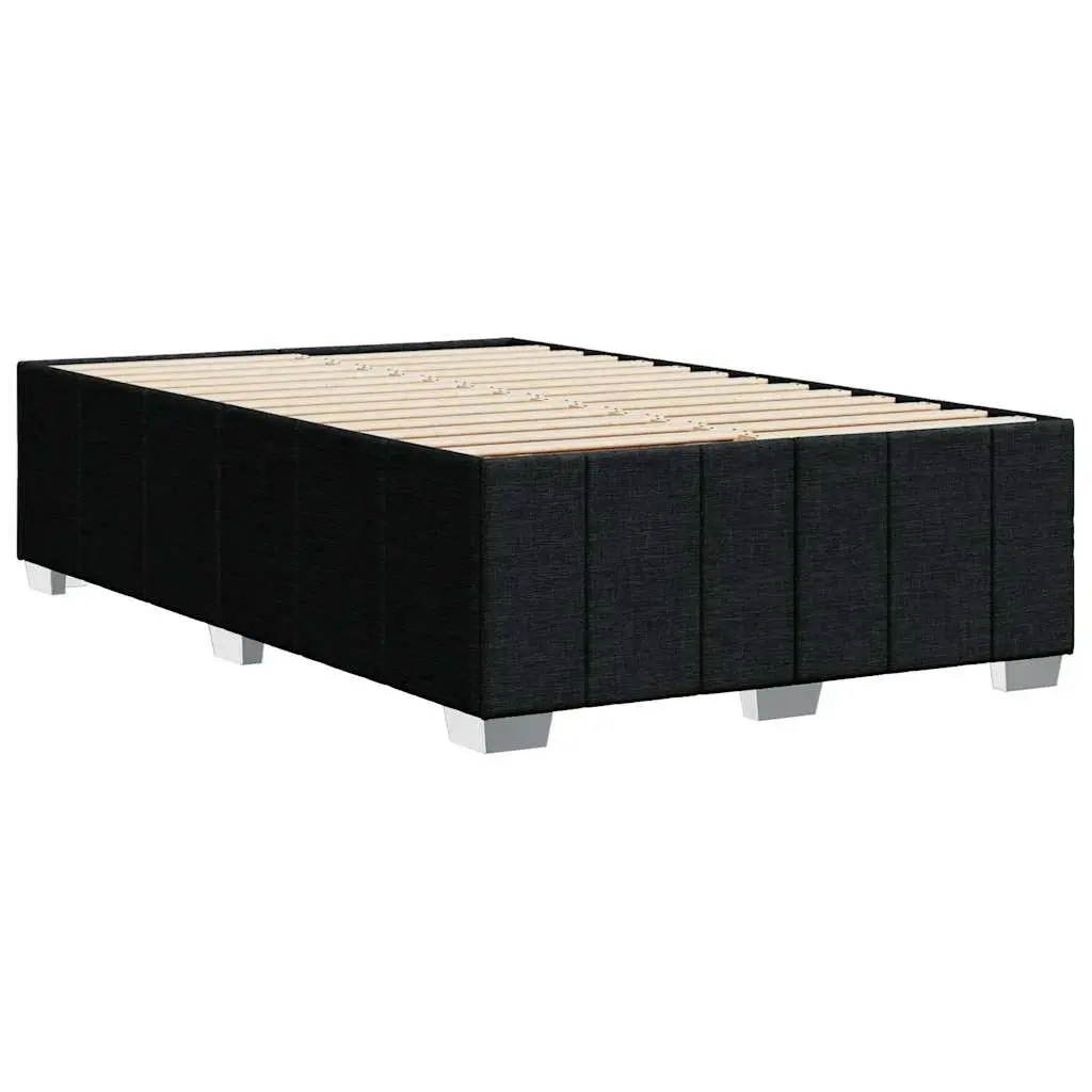 Black Fabric Double Bed Frame with Wooden Slats