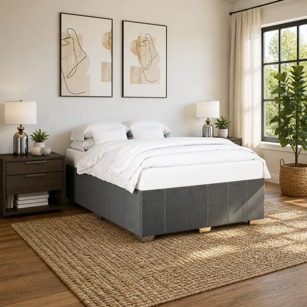 Dark Grey Fabric Queen Bed Frame with Slat Support