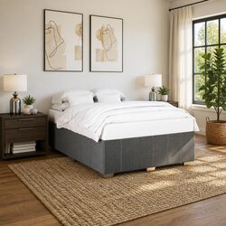 Dark Grey Fabric Queen Bed Frame with Slat Support