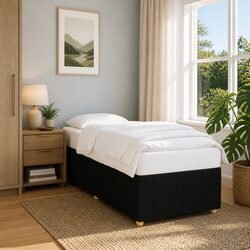 Quality Black Fabric Bed Frame 90x190 cm with Slats