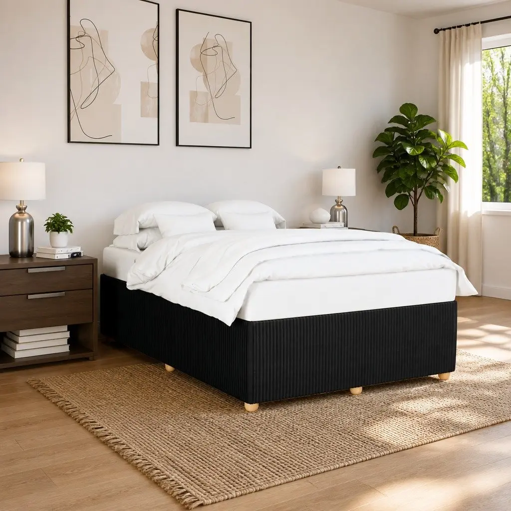 Black Velvet Double Bed Frame with Supportive Slats