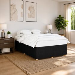 Double Bed Frame Black Velvet Fabric Slats Support Bedroom Furniture