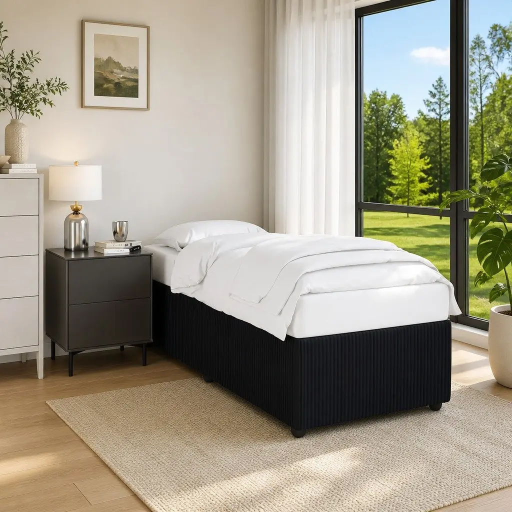 Black Velvet King Single Bed Frame with Slat Support