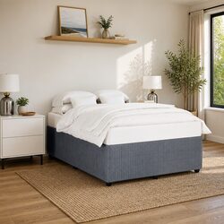 Grey Velvet Upholstered Double Bed Frame with Slat Support
