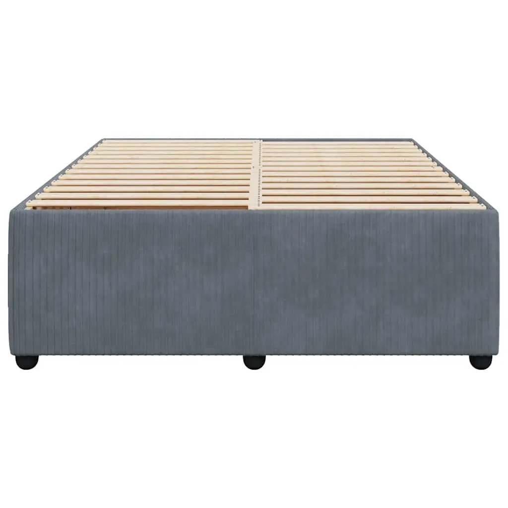 Grey Velvet Queen Bed Frame with Sturdy Slats