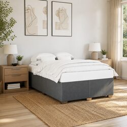 Durable Grey Fabric Double Box Spring Bed with Pocket Mattress