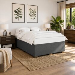 Light Grey Queen Box Spring Bed with Pocket Spring Topper