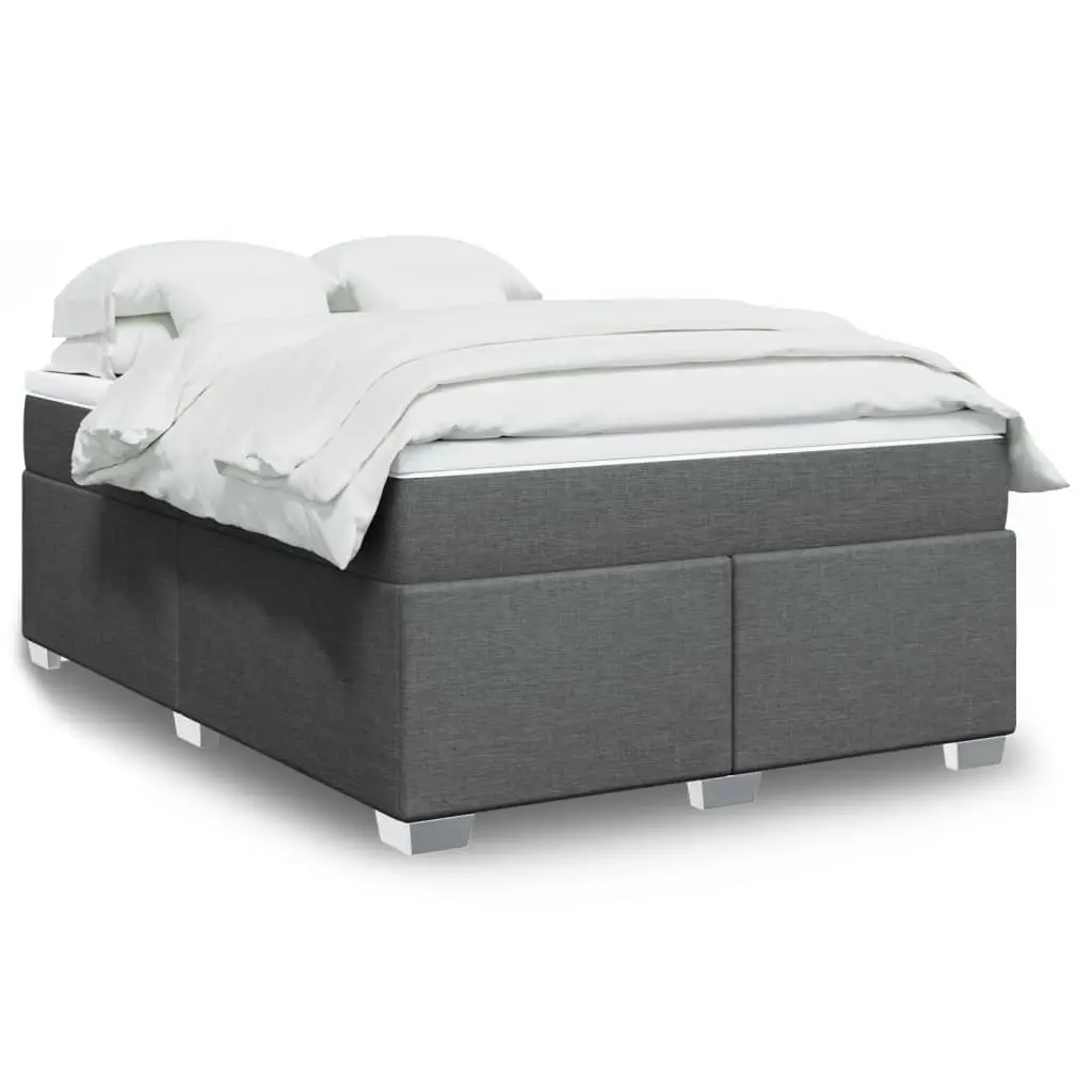 Light Grey Queen Box Spring Bed with Pocket Spring Topper