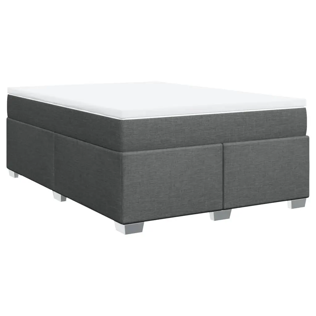 Light Grey Queen Box Spring Bed with Pocket Spring Topper
