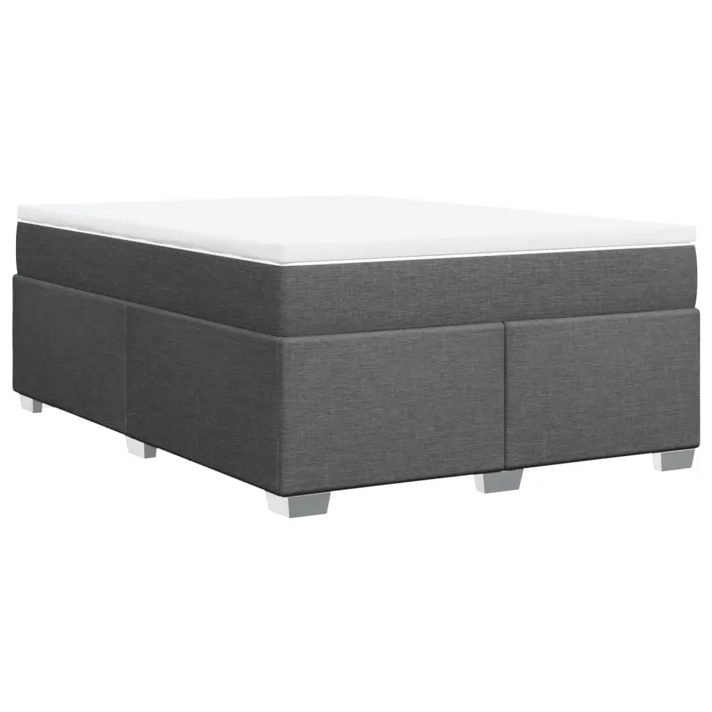 Light Grey Queen Box Spring Bed with Pocket Spring Topper