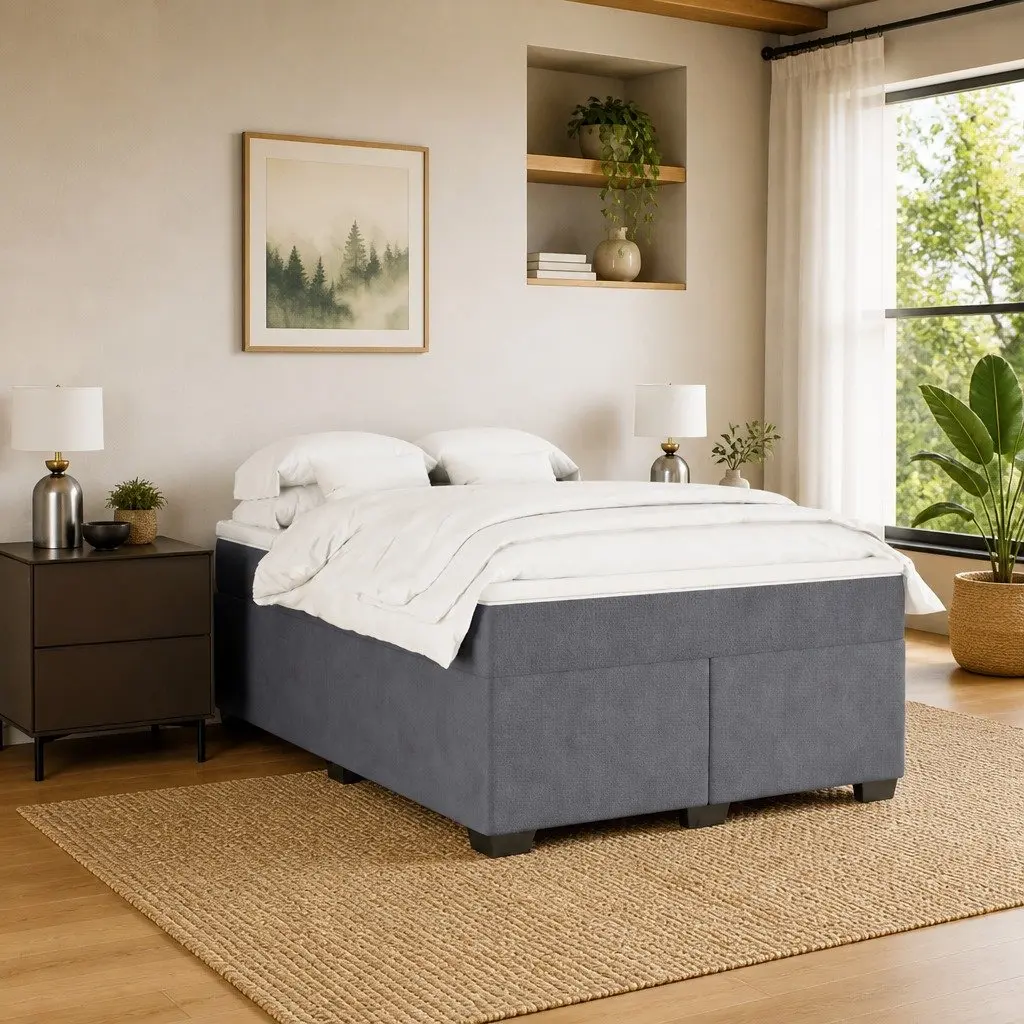 Box Spring Bed with Mattress Dark Grey Velvet Full Size Bedroom Furniture