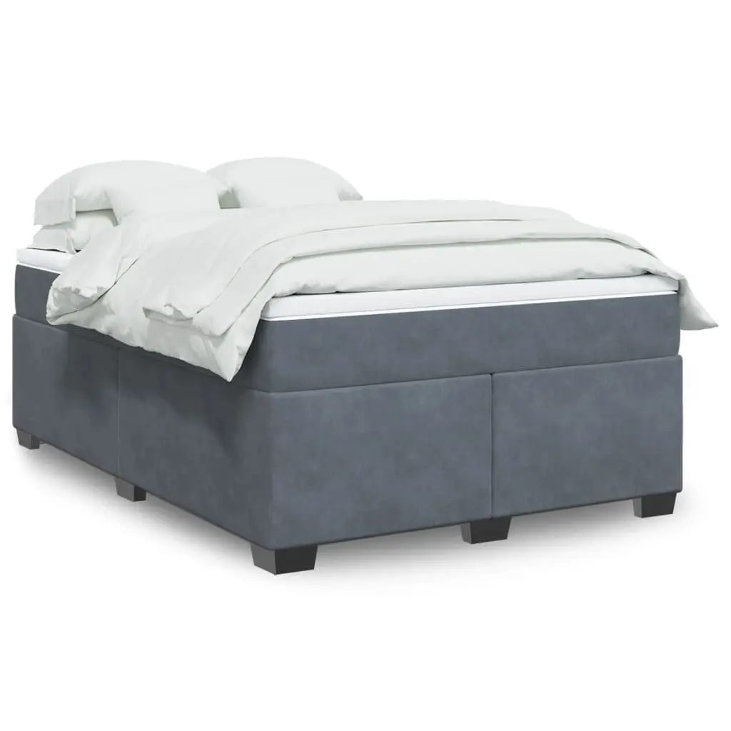 Box Spring Bed with Mattress Dark Grey Velvet Full Size Bedroom Furniture