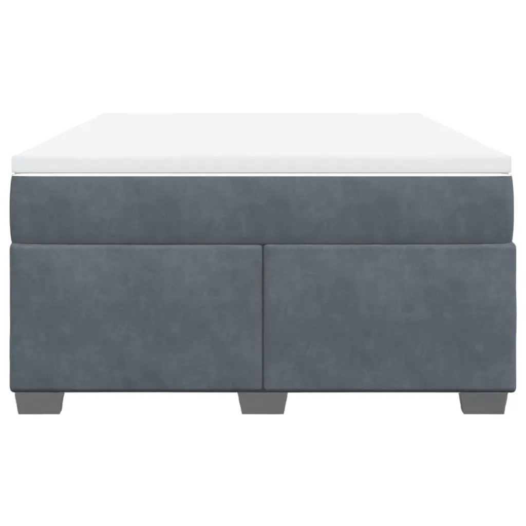 Box Spring Bed with Mattress Dark Grey Velvet Full Size Bedroom Furniture