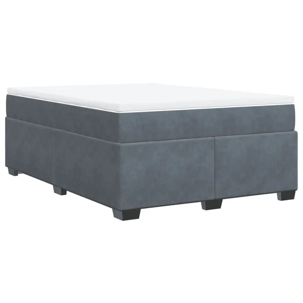 Box Spring Bed with Mattress Dark Grey Velvet Full Size Bedroom Furniture