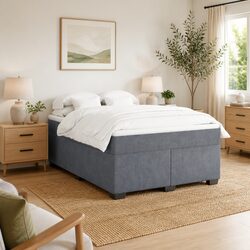 Sturdy Grey Velvet Box Spring Bed with Pocket Spring Mattress