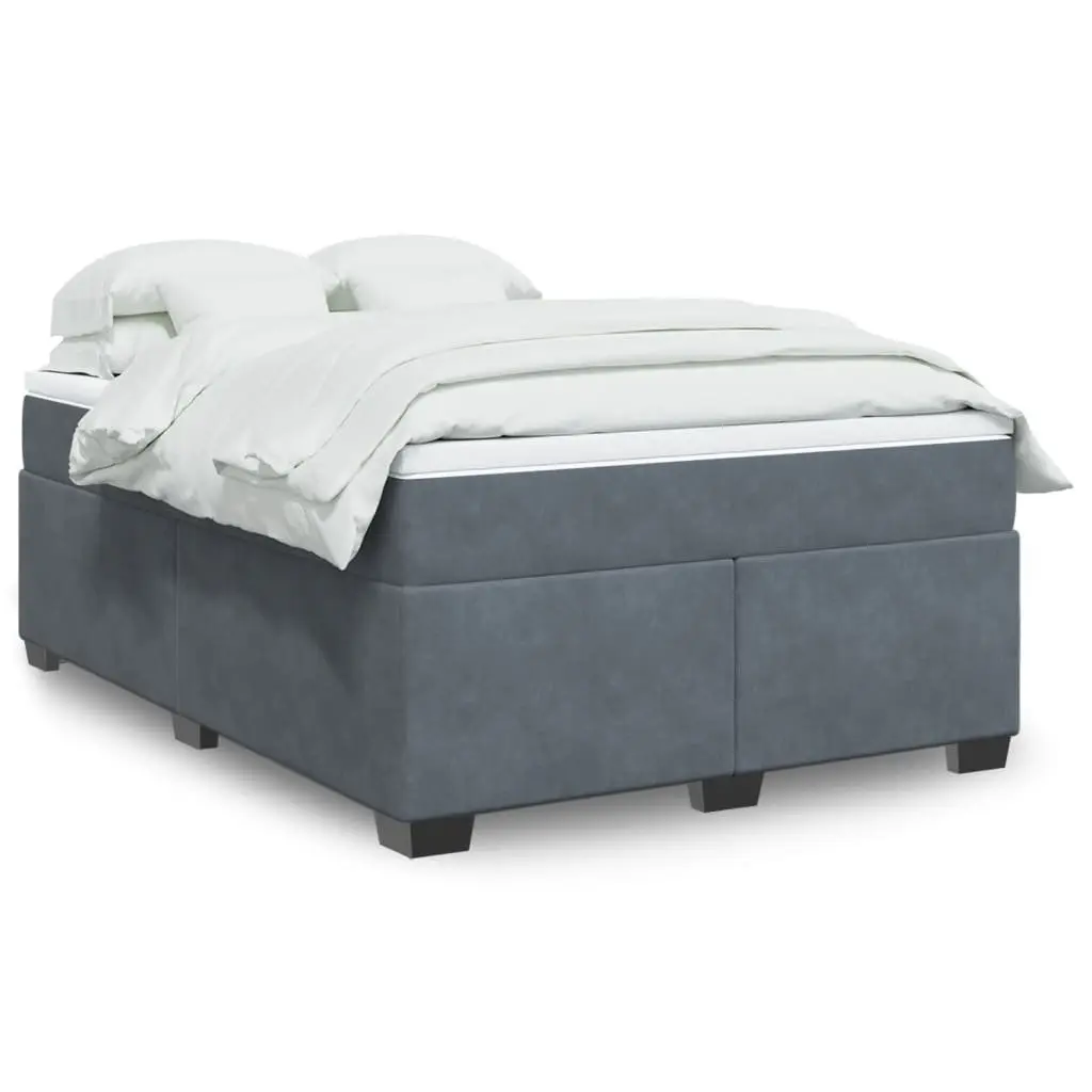 Grey Velvet Box Spring Bed with Pocket Spring Mattress