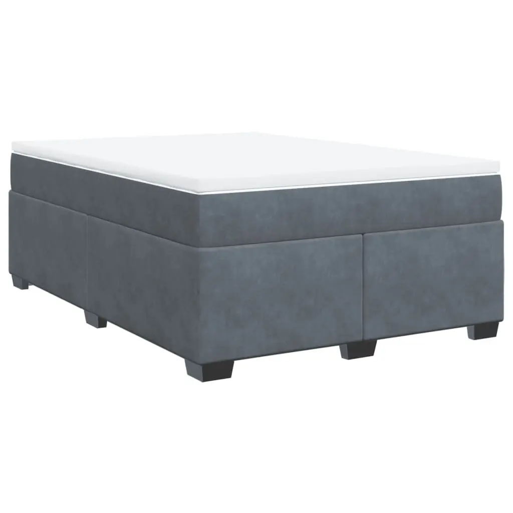 Grey Velvet Box Spring Bed with Pocket Spring Mattress
