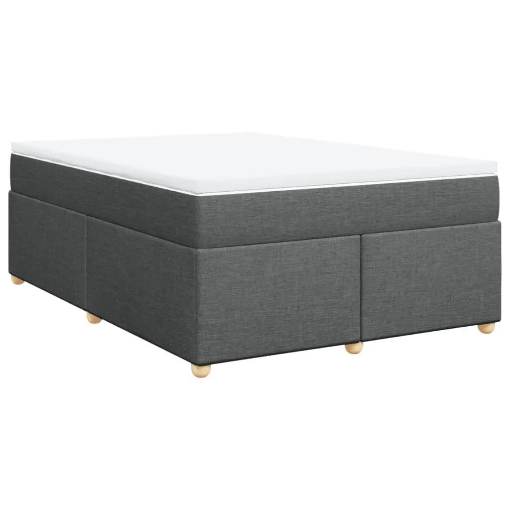 Box Spring Bed Light Grey Polyester Queen Size Mattress
