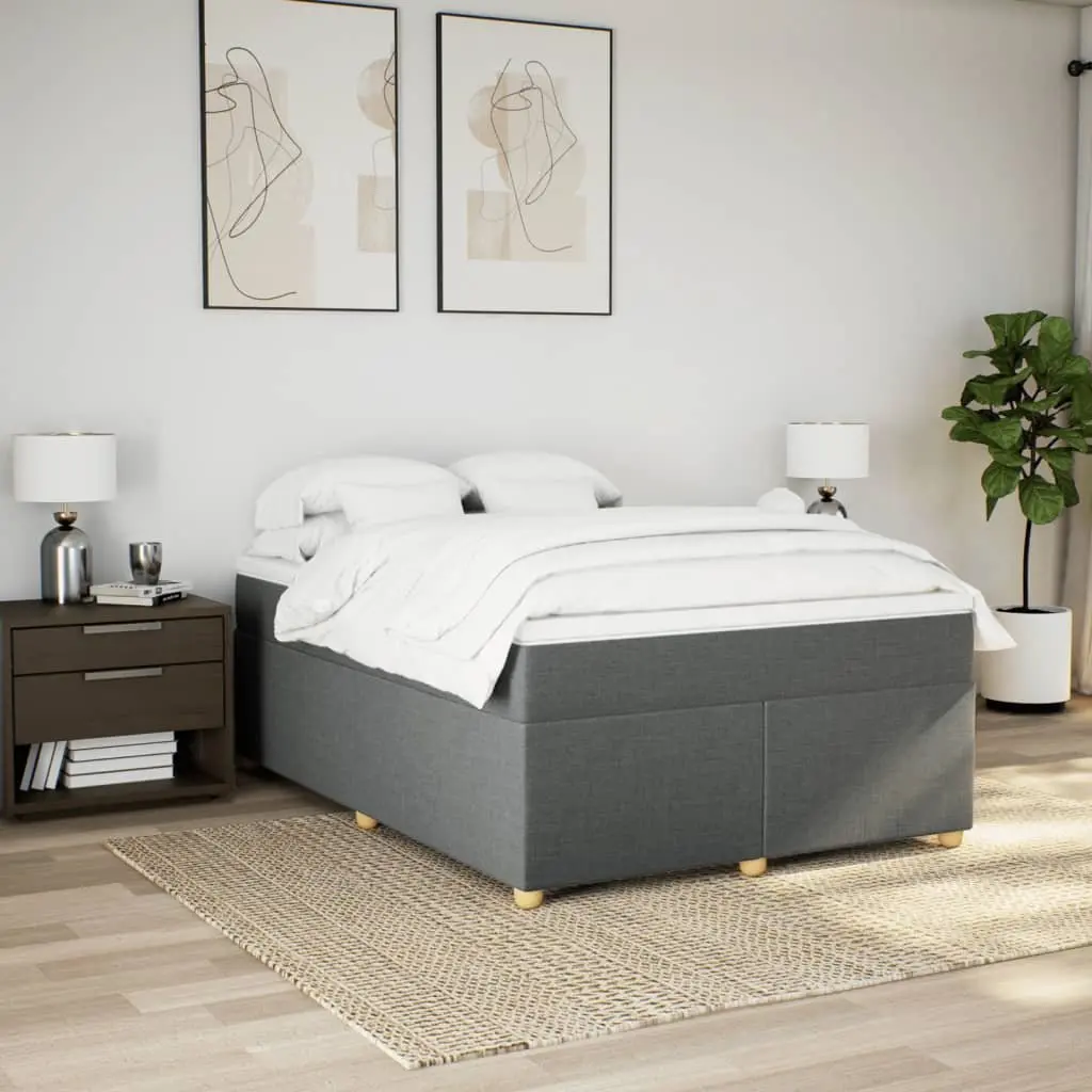 Box Spring Bed Light Grey Polyester Queen Size Mattress
