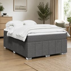 Grey Fabric Double Box Spring Bed with Pocket Spring Mattress