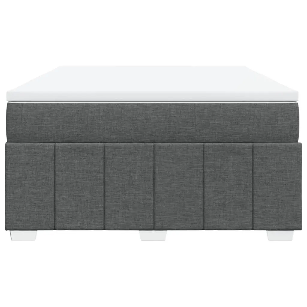 Box Spring Bed Pocket Spring Mattress Queen Size Grey Polyester Fabric Frame