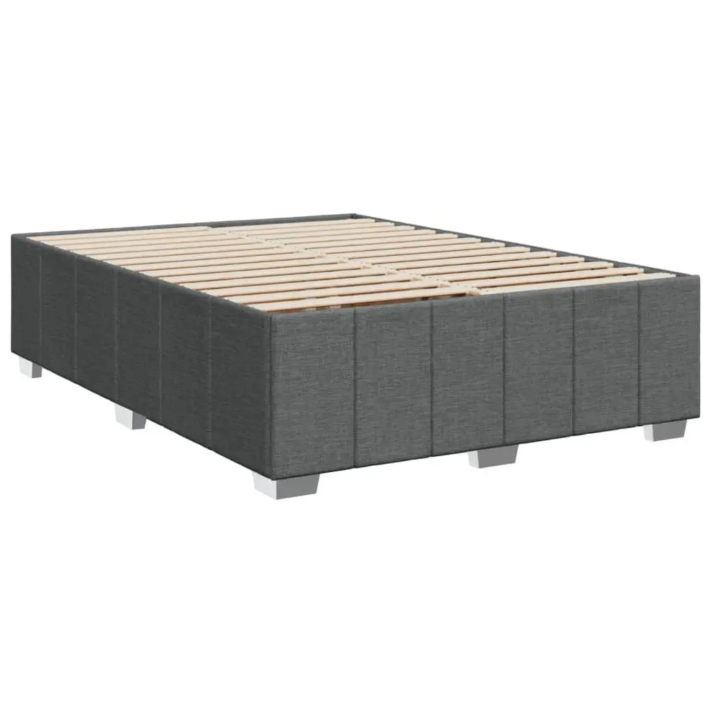 Box Spring Bed Pocket Spring Mattress Queen Size Grey Polyester Fabric Frame