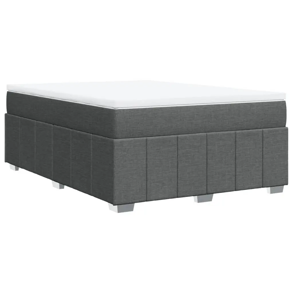 Box Spring Bed Pocket Spring Mattress Queen Size Grey Polyester Fabric Frame