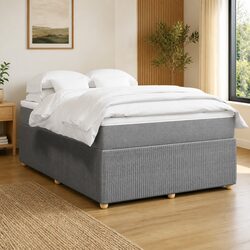 Premium Grey Fabric Double Box Spring Bed with Pocket Spring Mattress