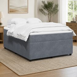 Grey Velvet Box Spring Bed with Pocket Spring Mattress