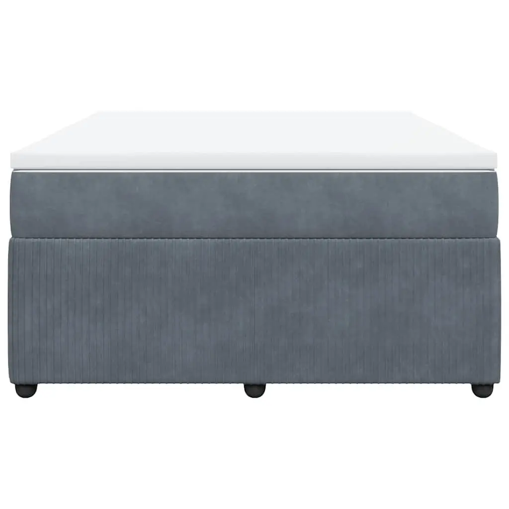 Box Spring Bed Velvet Grey Double Pocket Spring Mattress