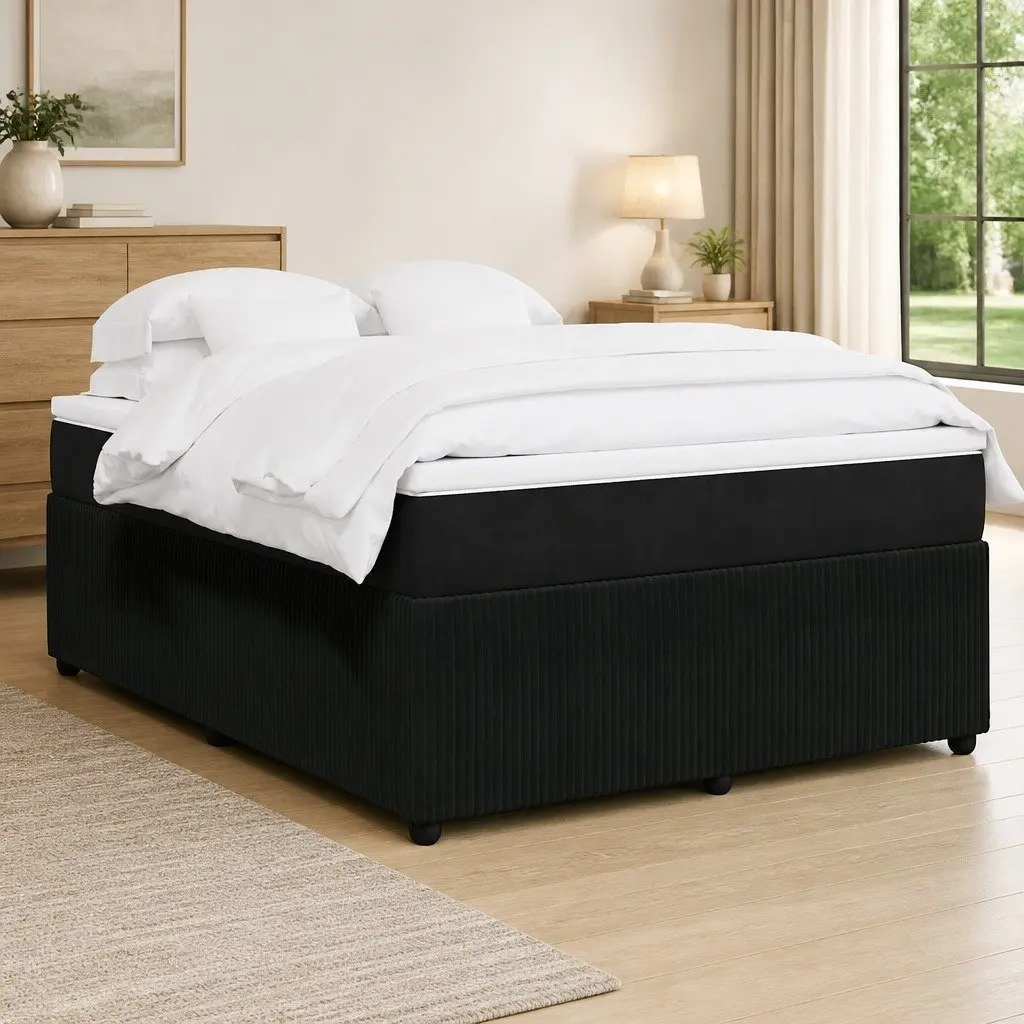Black Velvet Double Box Spring Bed with Mattress