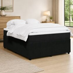 Stylish Black Velvet Double Box Spring Bed with Mattress