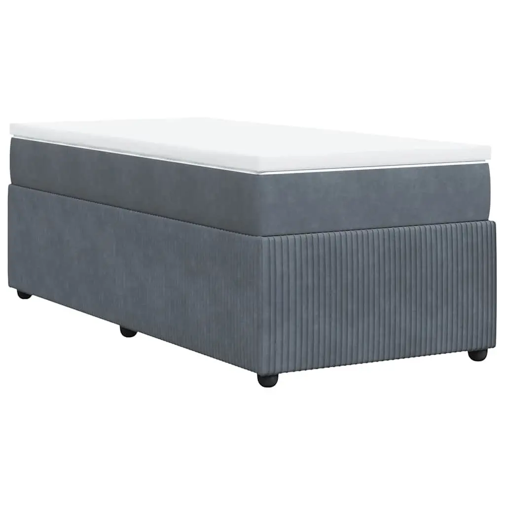 Box Spring Bed with Pocket Mattress King Single Grey Velvet Upholstered Frame