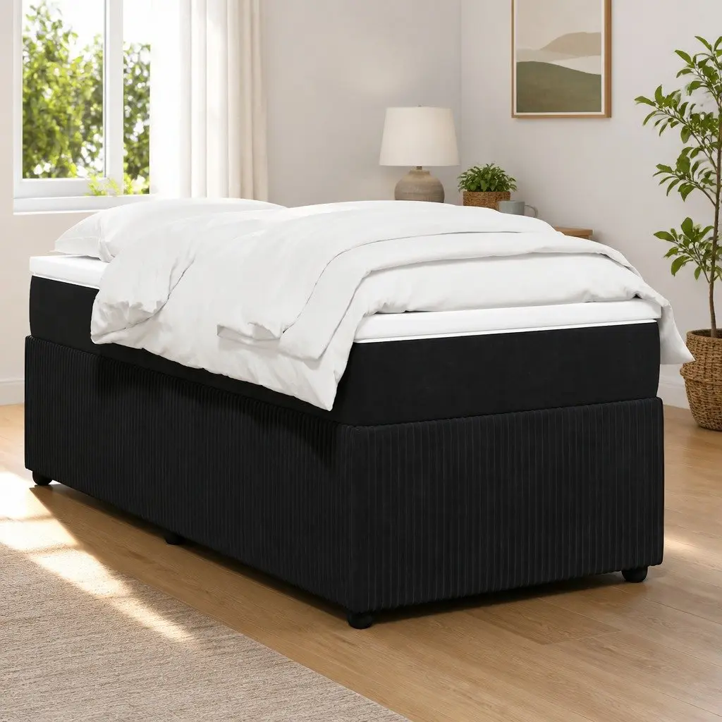 Black Velvet King Single Box Spring Bed with Pocket Spring Mattress