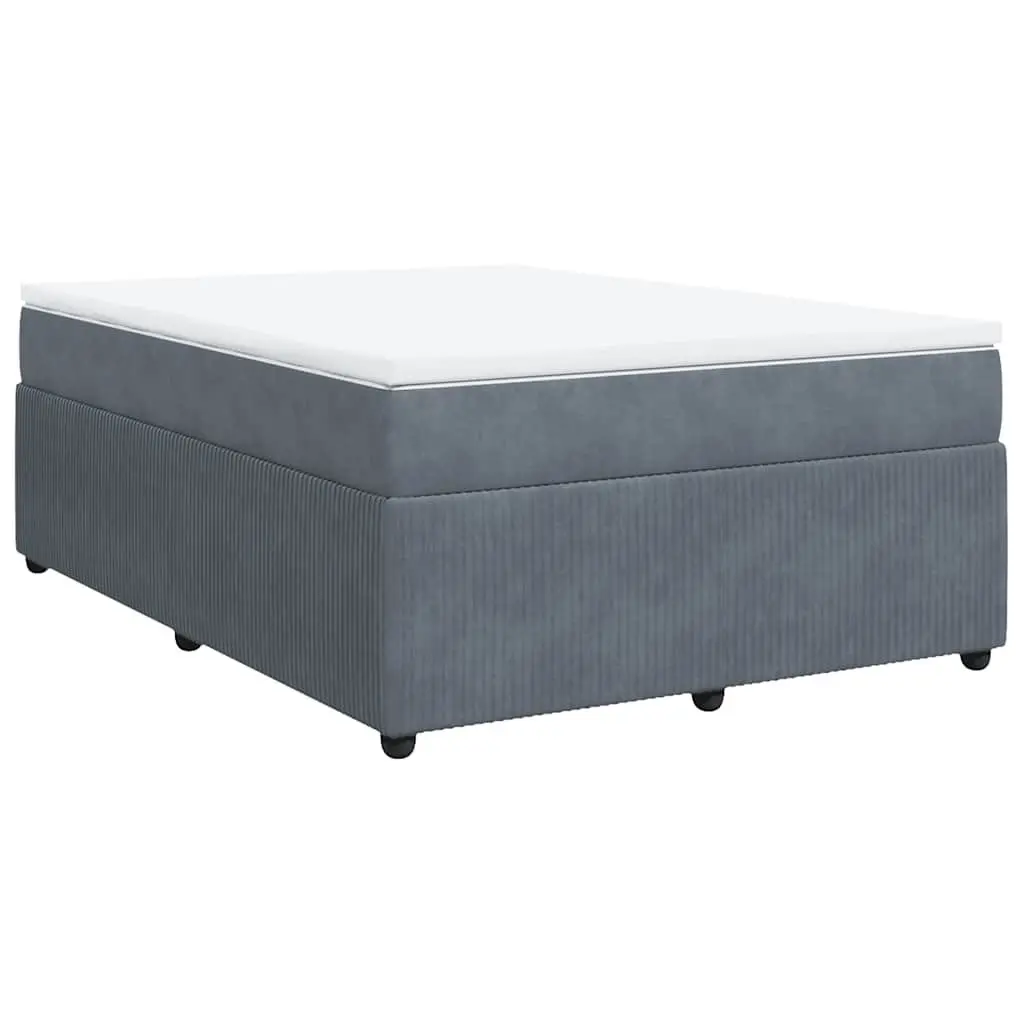 Queen Size Grey Velvet Box Spring Bed with Pocket Spring Mattress