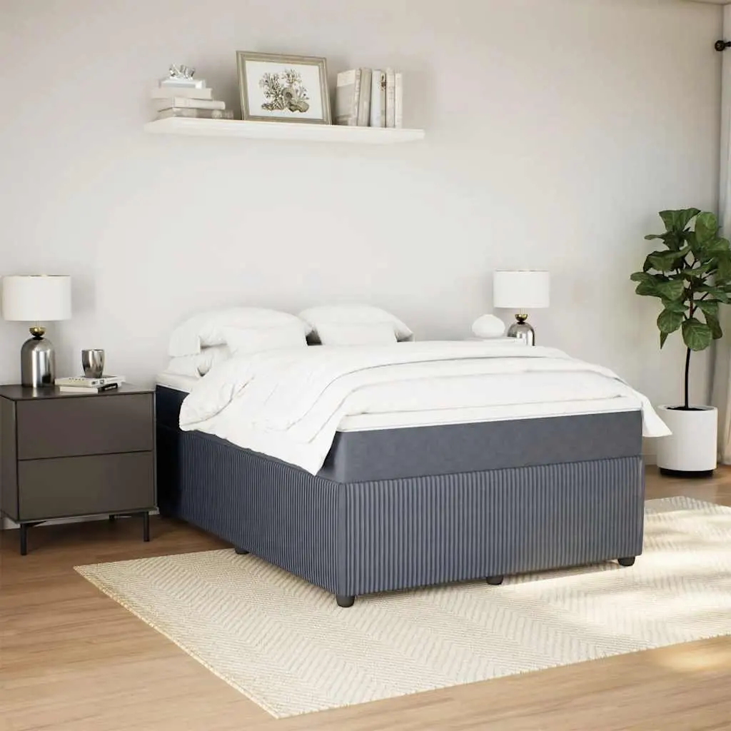 Queen Size Grey Velvet Box Spring Bed with Pocket Spring Mattress